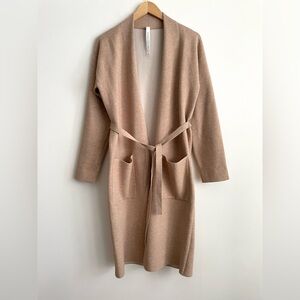 Aritzia Group Babaton Ty Belted Long Robe Cardigan Soft Camel Tan